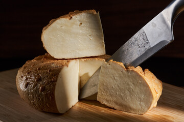 Round homemade matured cheese