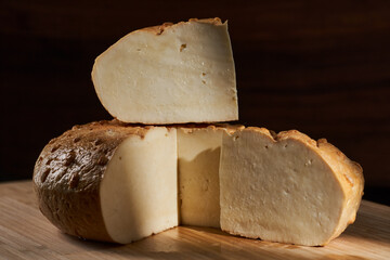 Round homemade matured cheese