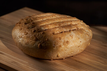 Round homemade matured cheese