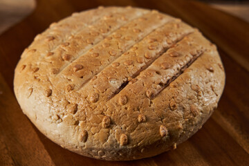 Round homemade matured cheese