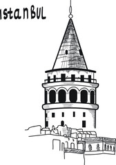 Istanbul galata tower, turkey architecture vector sketch vector isolated illustration on bright background. Concept for logo, print, cards 
