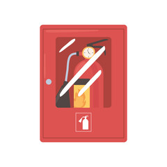 fire extinguisher in cabinet - obrazy, fototapety, plakaty