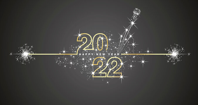 Happy New Year 2022 eve line design loading sparkle firework champagne open golden white black vector wallpaper greeting card