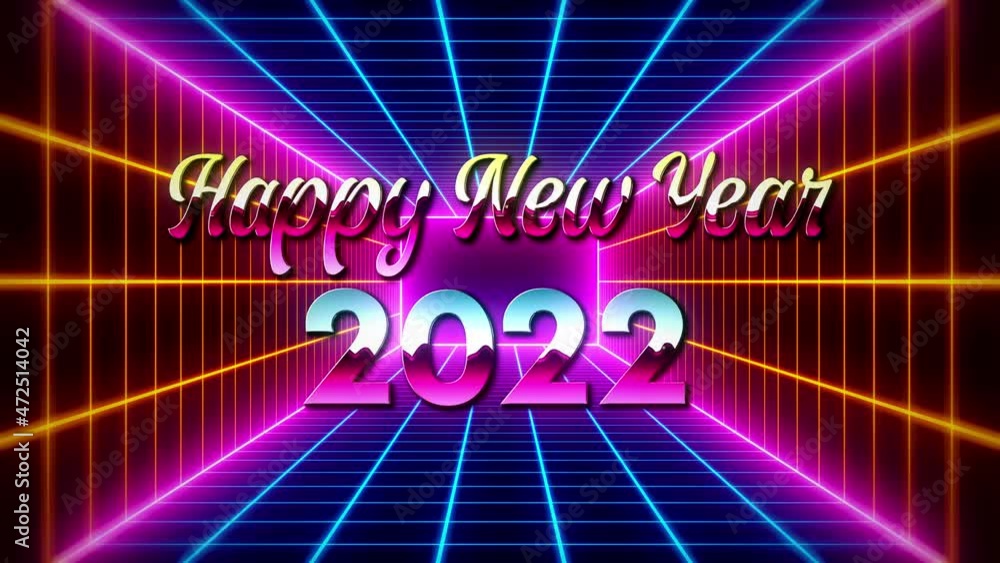 Poster futuristic colorful happy new year 2022 lettering style motion view on 3d perspective mesh rectangle