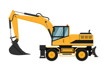yellow backhoe machinery on wheels