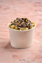 Fettuccine Deep dessert on bright background
