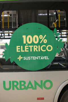 Brasilia, DF Brazil, November 25, 2021: The new modern Electric Buses being used in the Capital City of Brazil