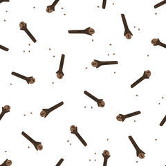 Dried cloves on a white background. Vector seamless pattern