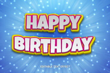 happy birthday Editable 3D Text Style, Text Effect design template with dark color and light