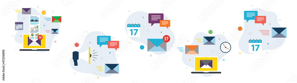 Aufkleber concepts of email marketing, internet communication, notification email and email inbox.flat design 