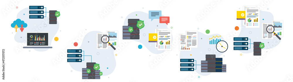 Poster cloud computing, data mining and data center icons.