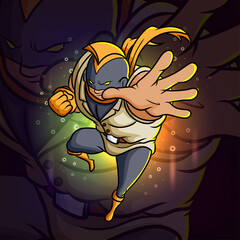 The warrior man is doing the action esport mascot design © HERMANTO