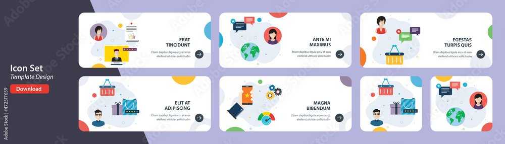Poster web banners template in vector with icons of evaluation internet support, consumer experience, custo
