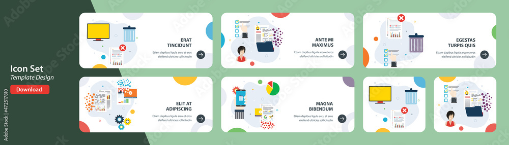 Poster web banners template in vector with icons of deleting files, delete documents, computer trash and sm