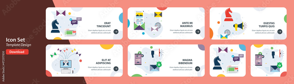 Aufkleber web banners template in vector with icons of communication, strategy email sending, newsletter and s