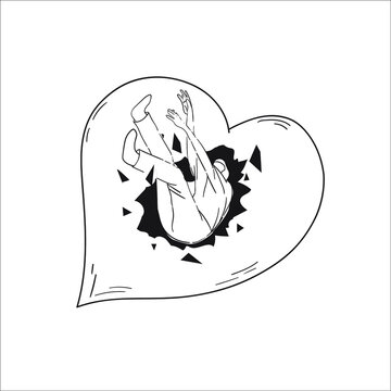 vector outline or hand image, with the theme of men falling in fragile love