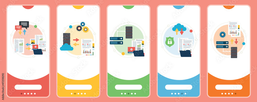 Poster file sharing, shared documents, data backup and download files safely. technology and computer icon 