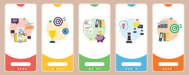 Financial market, teamwork success, business investment and teamwork strategy. Web banners template with flat design icons in vector illustration.