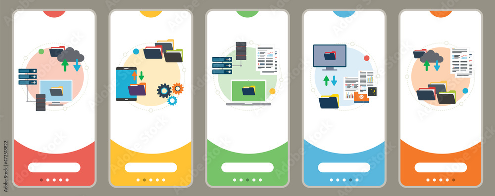 Poster computer, backup, report, data and cloud computing icons.