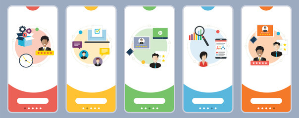 Concepts of rating service business, online survey, customer feedback and customer survey. Web banners template with flat design icons in vector illustration.