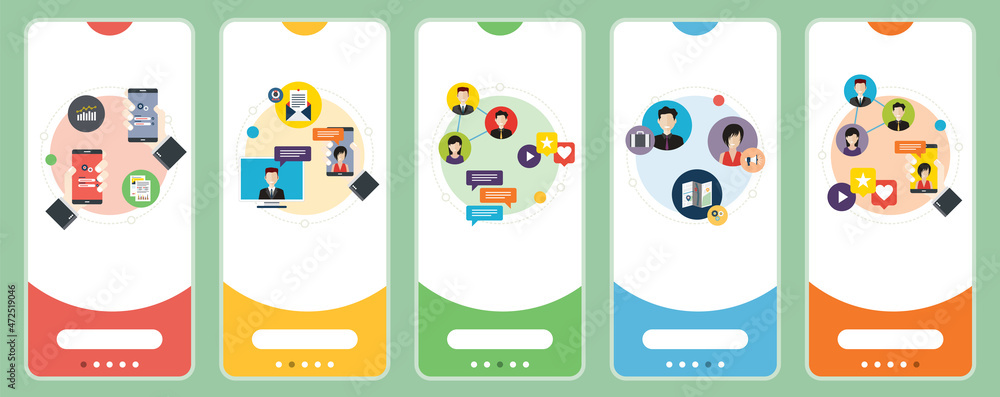 Poster concepts of wireless network, virtual communication, social network, connection digital. web banners