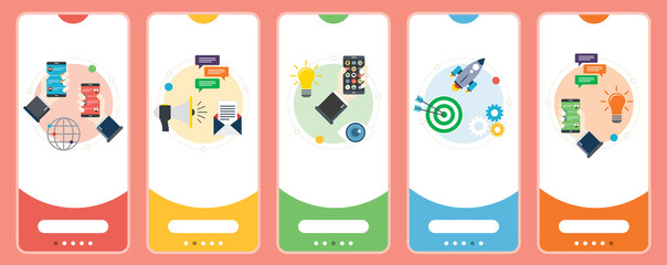 Concepts of message app, communication, innovation digital, competition digital. Web banners template with flat design icons in vector illustration.