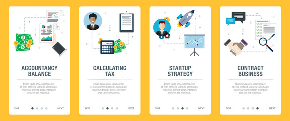 Accountancy, finance, calculating, tax, startup and business icons.