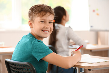 Pupil taking classes at language school