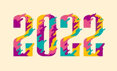 2022 Happy New Year greeting card with abstract colorful numbers and funny