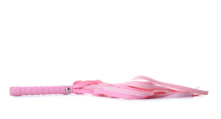 Pink whip from sex shop isolated on white