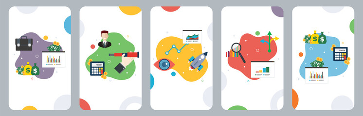 Business, finance, investment, prediction, vision and growth icons. Concepts of investment opportunity, business visionary, growth vision and finance decision. Flat design icons in vector.