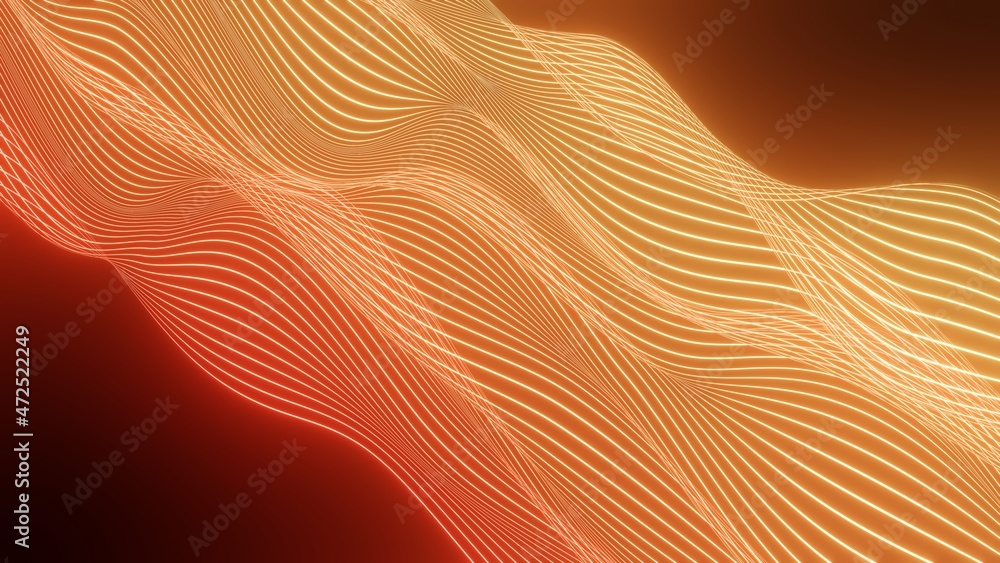 Poster abstract background with dynamic colourful particle sound waves. wave of musical soundtrack for reco