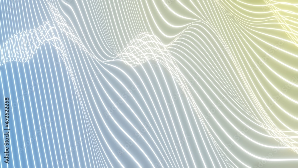Poster abstract background with dynamic colourful particle sound waves. wave of musical soundtrack for reco