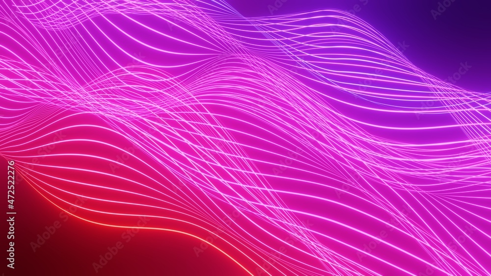 Poster abstract background with dynamic colourful particle sound waves. wave of musical soundtrack for reco