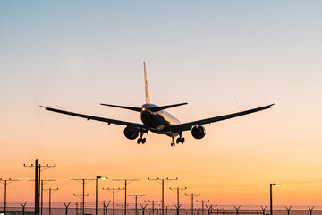 sunset airplane landing
