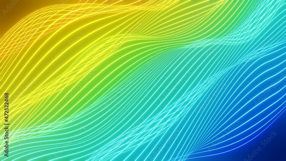 Poster abstract background with dynamic colourful particle sound waves. wave of musical soundtrack for reco