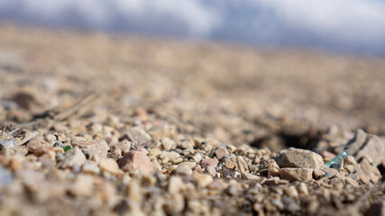 gravel and blurred mountain
