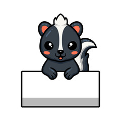 Cute little skunk cartoon with blank sign