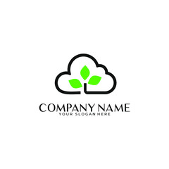 Simple minimalistic Cloud Tree Logo Template; Clouds with plants in the middle. Suitable for ecology and cloud storage.