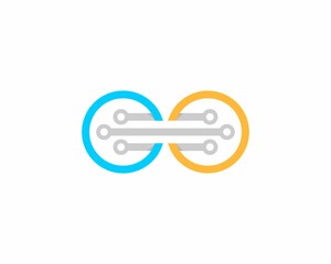 Circuit tech inside to blue and yellow circle