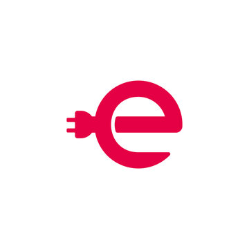 letter e electric plug symbol simple geometric logo vector