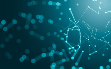 Abstract background. Molecules technology with polygonal shapes, connecting dots and lines. Connection structure. Big data visualization.