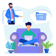 Illustration vector graphic cartoon character of online job interview