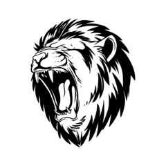 a roaring lion, the king of the jungle. a hand drawn illustration of a wild animal head. line art drawing for emblem, poster, sticker, tattoo, etc.