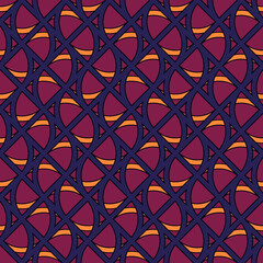Tiles ornament. Seamless pattern. Patchwork motif. Tribal backdrop. Mosaic image. Parquet background. Geometric illustration. Ethnic textile print. Geometrical digital paper. Vector art work