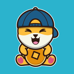 vector illustration of shiba dog 
holding a coin, suitable for children's books, birthday cards, valentine's day.	
