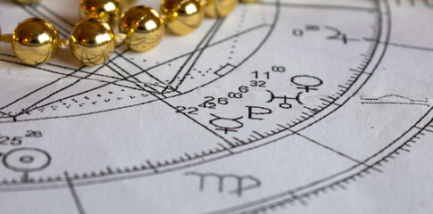 Detail of an astrological chart with Mercury, Uranus, Pluto and Venus  planets, Christmas...