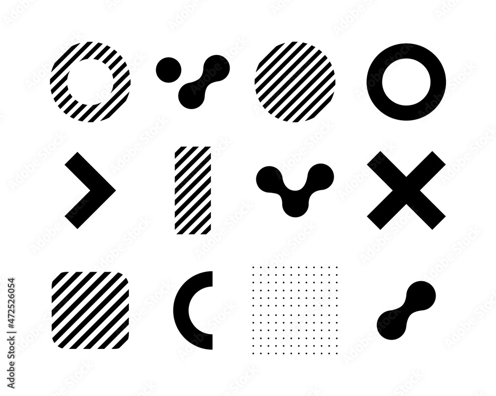 Poster shapes element collection for memphis pattern. geometric illustration of various retro element for d