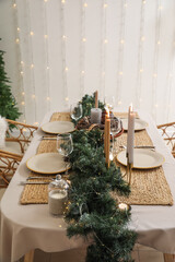 Dining table with beautiful setting for Christmas celebration indoors
