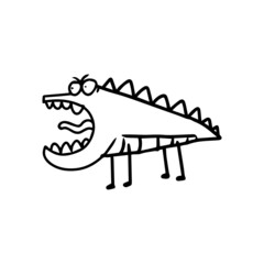 a hand drawn illustration of an angry crocodile monster. cute doodle cartoon drawing of a fantasy character in uncolored style. a funny element design.